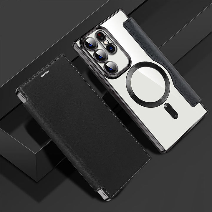 Sandsberg | Magnetyczna etui Flip do Samsunga | Skórzana struktura z uchwytem na palec