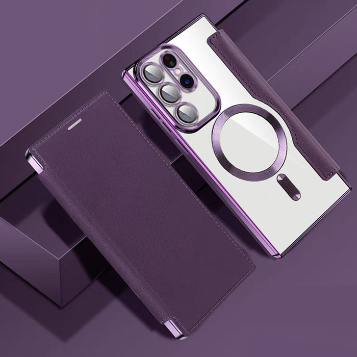 Sandsberg | Magnetyczna etui Flip do Samsunga | Skórzana struktura z uchwytem na palec