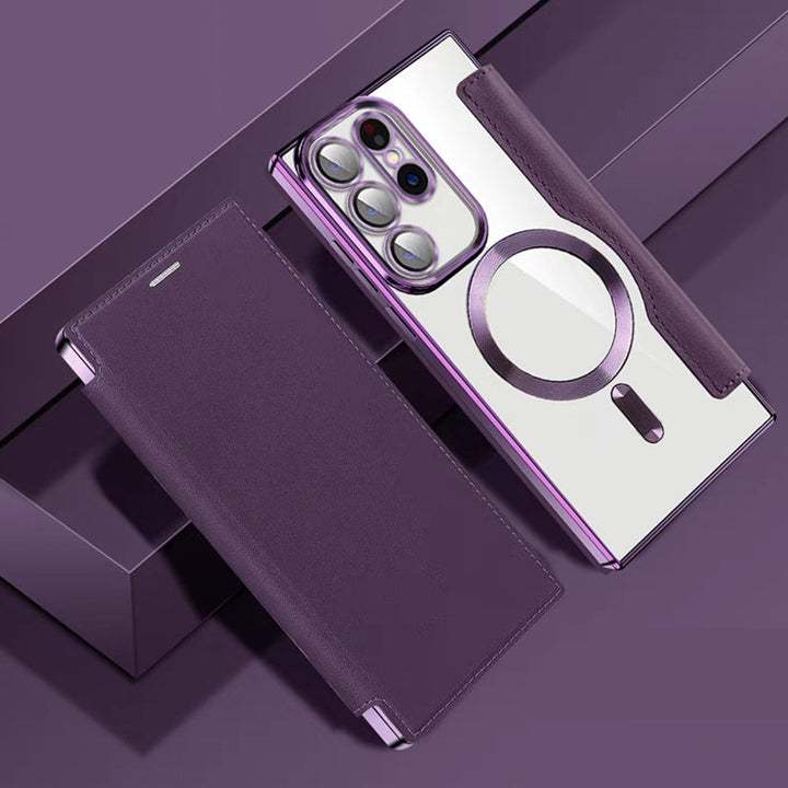 Sandsberg | Magnetyczna etui Flip do Samsunga | Skórzana struktura z uchwytem na palec