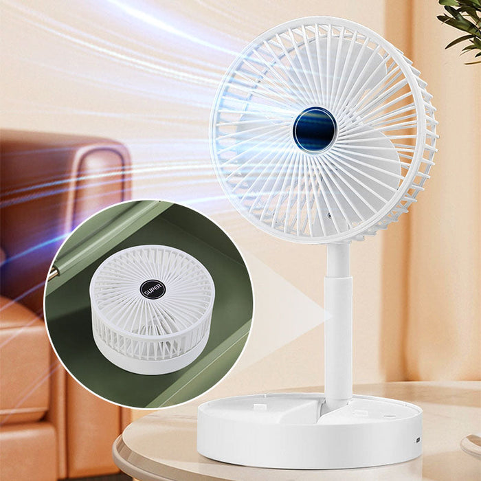 Ładowalny, składany wentylator teleskopowy USB – cichy, regulowany w 180°, 4 poziomy prędkości, przenośny ✨ | Karnz