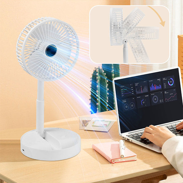 Ładowalny, składany wentylator teleskopowy USB – cichy, regulowany w 180°, 4 poziomy prędkości, przenośny ✨ | Karnz