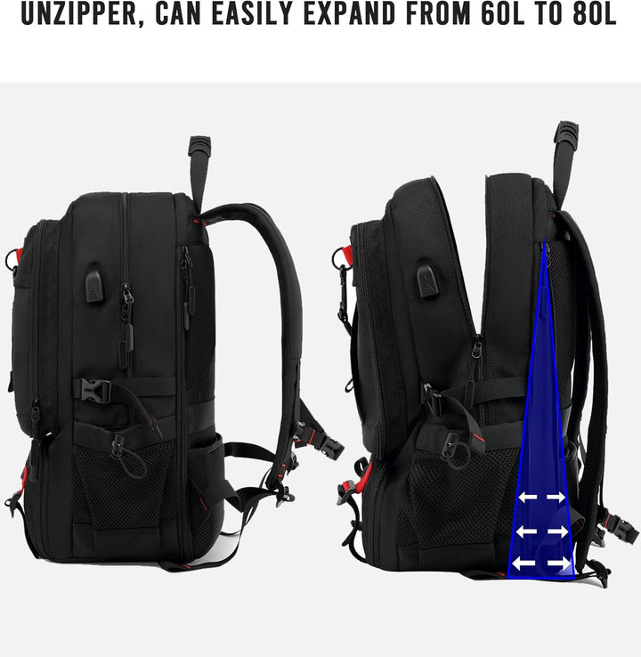 60L wodoodporny plecak podróżny na laptopa z portem USB i kieszenią na buty | Karnz