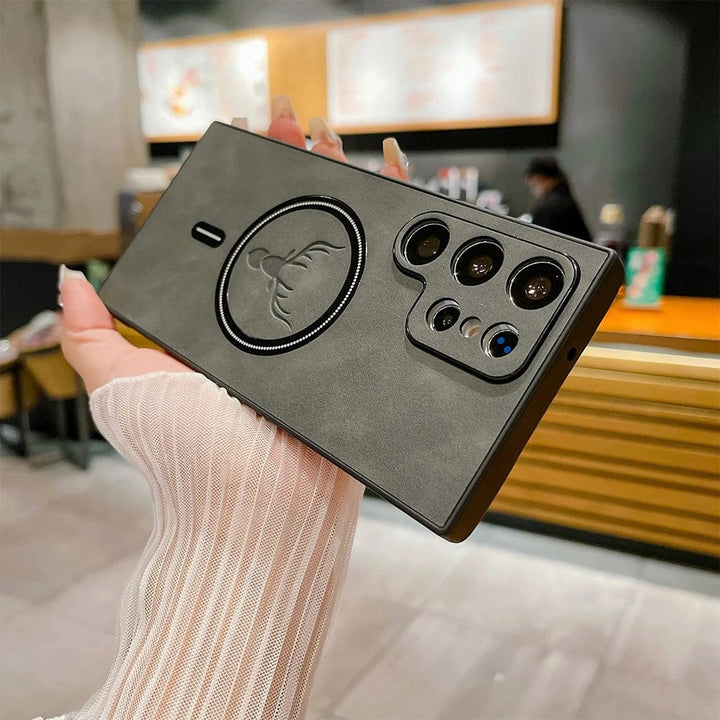 Etui skórzane na telefon Samsung | Magnetyczne etui do ładowania bezprzewodowego
