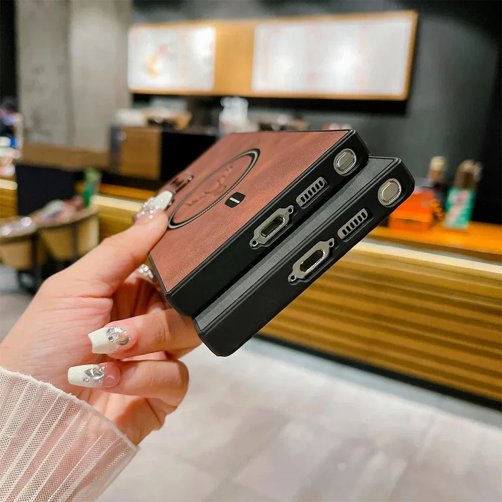 Etui skórzane na telefon Samsung | Magnetyczne etui do ładowania bezprzewodowego